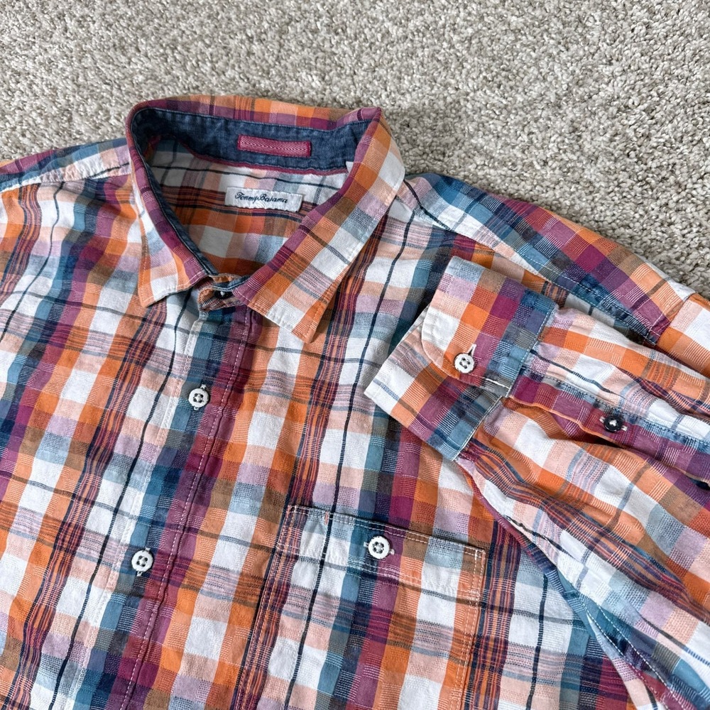 Tommy Bahama Shirt Mens 3XL Orange Plaid Button Up Long Sleeve 100% Cotton